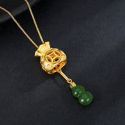 Buddha Stones  Auspicious Feng Shui Money Bag Jade Pendant Necklace Necklace BS Cyan Jade