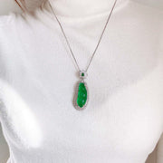Buddha Stones Fortune Bean Cyan Jade Luck Necklace Pendant Necklaces & Pendants BS 2