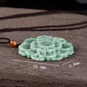 Buddha Stones Lotus Pattern Jade Luck Prosperity Necklace Pendant Necklaces & Pendants BS 7