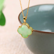 Buddha Stones Four Leaf Clover Jade Pattern Luck Necklace Pendant Necklaces & Pendants BS 2