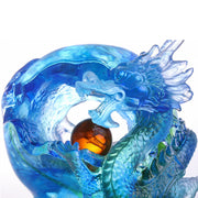 Buddha Stones Handmade Azure Dragon Liuli Crystal Art Piece Success Protection Home Office Decoration Decorations BS 5