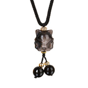 Buddha Stones Natural Silver Sheen Obsidian Nine Tailed Fox Protection Necklace Pendant Necklaces & Pendants BS 4