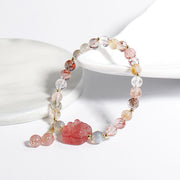 Buddha Stones Natural Strawberry Quartz Cat Paw Claw Colorful Rutilated Quartz Moonstone Love Bracelet Bracelet BS 3