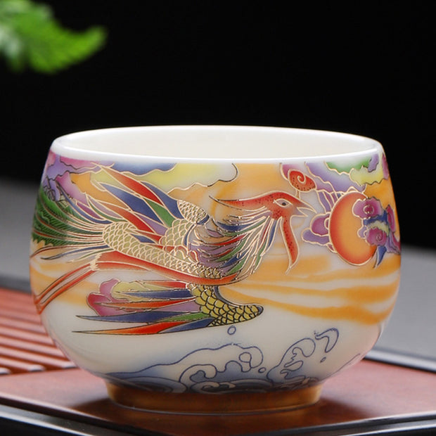 Buddha Stones Dragon Phoenix Auspicious Clouds Sun Ocean Waves Ceramic Teacup Kung Fu Tea Cup