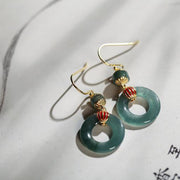 Buddha Stones Cyan Jade Lantern Copper Luck Drop Earrings Earrings BS 10