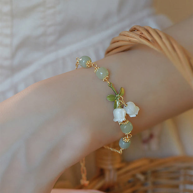 Buddha Stones Green Jade Bead Lily of the Valley Prosperity Chain Bracelet Bracelet BS 4
