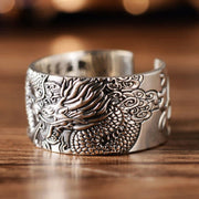 Buddha Stones Dragon Carved Pattern Protection Success Ring Ring BS Dragon(Protection♥Success)