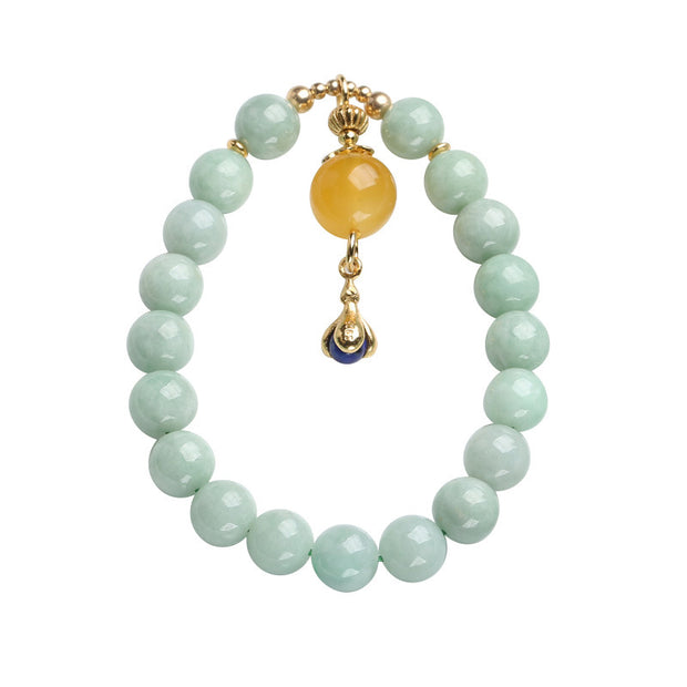 Buddha Stones Natural Jade Amber Lazurite Bead Luck Bracelet Bracelet BS 6