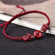Buddha Stones Cinnabar PiXiu Blessing Copper Coin Peace Buckle Red String Bracelet Bracelet BS Peace Buckle(Bracelet Size 13-23cm) Adult
