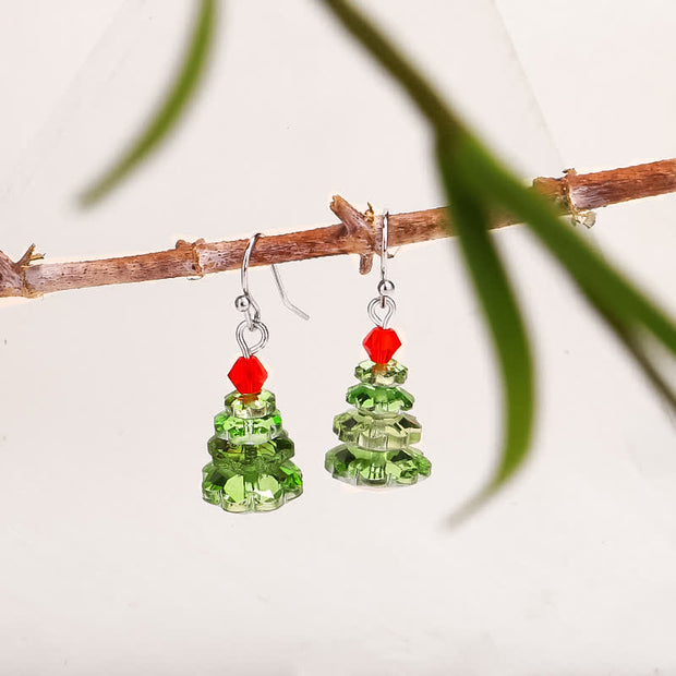Buddha Stones Various Crystals Christmas Tree Amethyst Peace Healing Drop Earrings