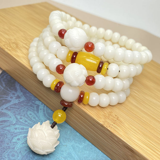 Buddha Stones Lotus Bodhi Seed Mala 108 Beads Protection Bracelet Bracelet BS 1