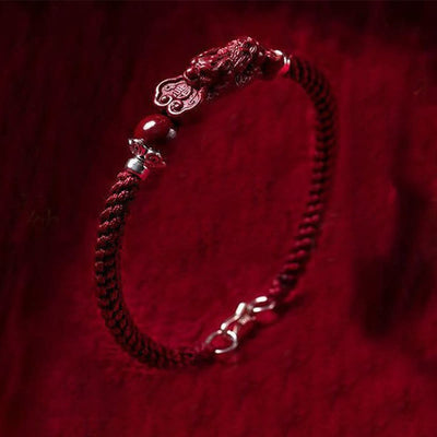 Buddha Stones Handcrafted PiXiu Cinnabar Wealth Luck Braided Bracelet Bracelet BS Dark Red Buckle Rope 17cm