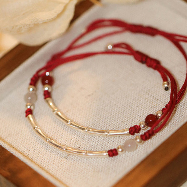 Buddha Stones 925 Sterling Silver Bamboo White Agate Red Agate Bead Protection String Braided Bracelet Bracelet BS main