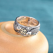 Buddha Stones Retro Carp Koi Fish Copper Coin Success Wealth Ring