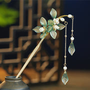 Buddha Stones Flower Leaf Pearl Peace Tassel Hairpin