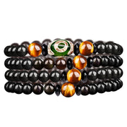 Buddha Stones 108 Beads Black Obsidian Dzi Bead Tiger Eye Agate Healing Mala Bracelet Bracelet BS 21