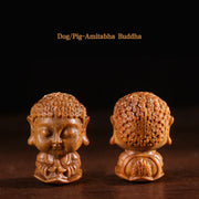 Buddha Stones Chinese Zodiac Natal Buddha Green Sandalwood Lotus Engraved Positive Home Decoration Decorations BS Dog/Pig-Amitabha Buddha