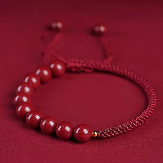 Buddha Stones Natural Cinnabar King Kong Knot Blessing String Bracelet Bracelet BS Cinnabar Dark Red String 8mm