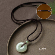 Buddha Stones Natural Round Jade Peace Buckle Luck Prosperity Necklace Pendant Necklaces & Pendants BS Adjustable String 72cm 31mm