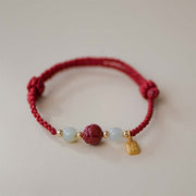 Buddha Stones Cinnabar Jade Lotus Calm Red String Weave Bracelet Bracelet BS Blessing(Wrist Circumference 14-20cm)