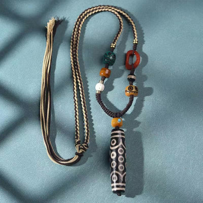 Buddha Stones Tibetan Dzi Bead OM Symbol Protection Wealth Necklace Pendant