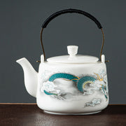 Buddha Stones Vintage Dragon Mountain Fisherman Landscape White Porcelain Ceramic Kung Fu Teapot