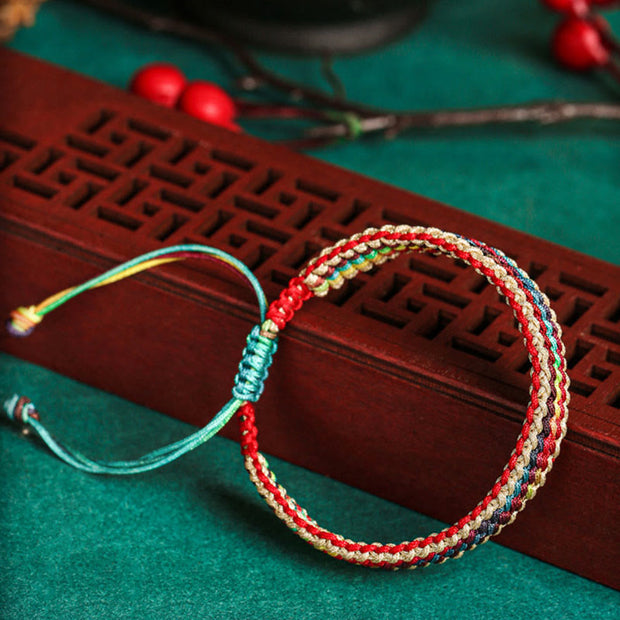 Buddha Stones Tibet Handmade Rainbow Multicolored Protection Braided String Bracelet Bracelet BS 7