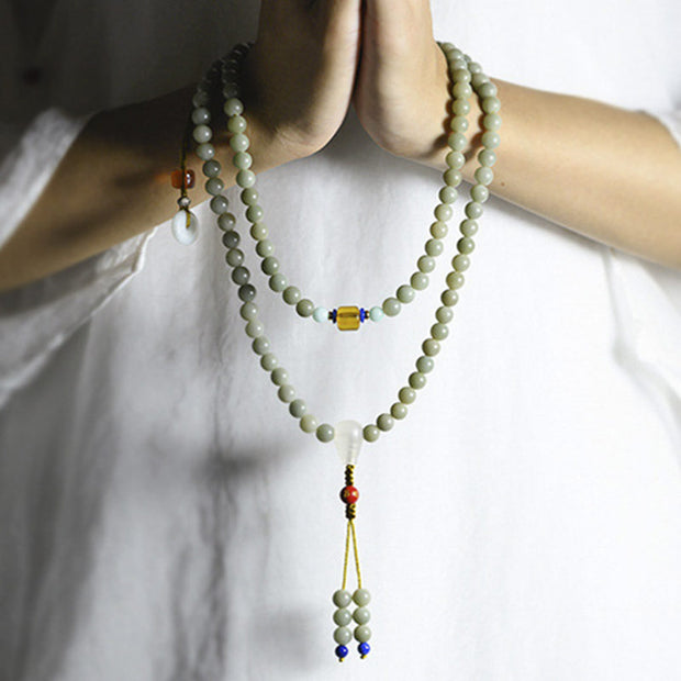 Buddha Stones 108 Beads Bodhi Seed Jade Prosperity Blessing Bracelet Mala Mala Bracelet BS 9