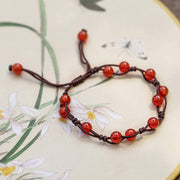 Buddha Stones Red Agate Moss Agate Cinnabar Calm Bracelet Bracelet BS Red Agate&Brown String