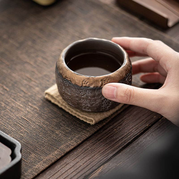 Buddha Stones Heart Sutra Engraved Ceramic Teacup Kung Fu Tea Cup 130ml