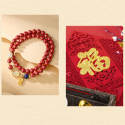 Buddha Stones 925 Sterling Silver Cinnabar Tridacna Stone Fu Character Double Wrap Blessing Bracelet