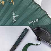 Buddha Stones Bamboo Koi Fish Crane Handheld Cotton Linen Folding Fan