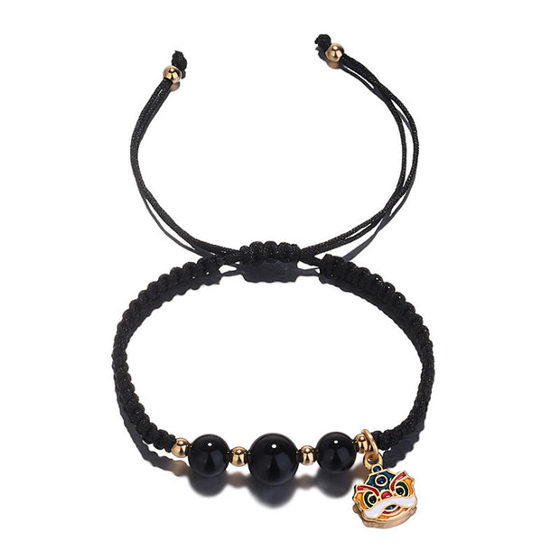 Buddha Stones Handmade Black Onyx Bead Dancing Lion Fortune Bracelet