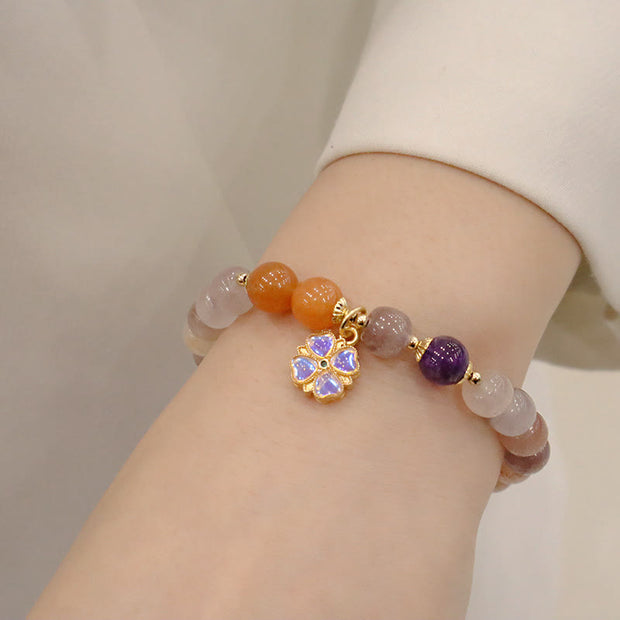Buddha Stones Natural Purple Golden Silk Jade Violet Flower Bead Charm Wealth Bracelet Bracelet BS 6