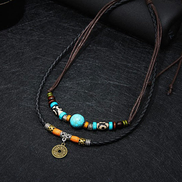 Buddha Stones Turquoise Dzi Bead Protection Necklace Necklaces & Pendants BS 5