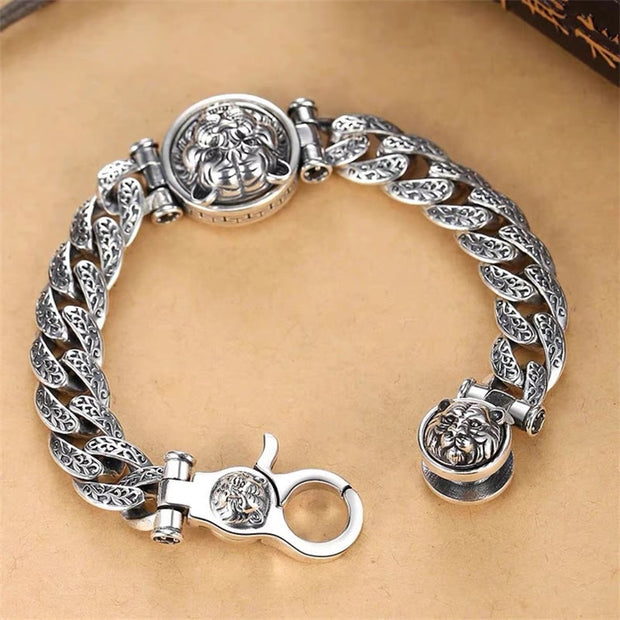 Buddha Stones Tiger Tang Dynasty Flower Design Engraved Luck Energy Bracelet