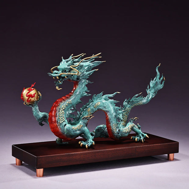 Buddha Stones Year Of The Dragon Auspicious Dragon Brass Copper Luck Success Office Decoration Decorations BS Blue Dragon 31cm*10.5cm*19cm