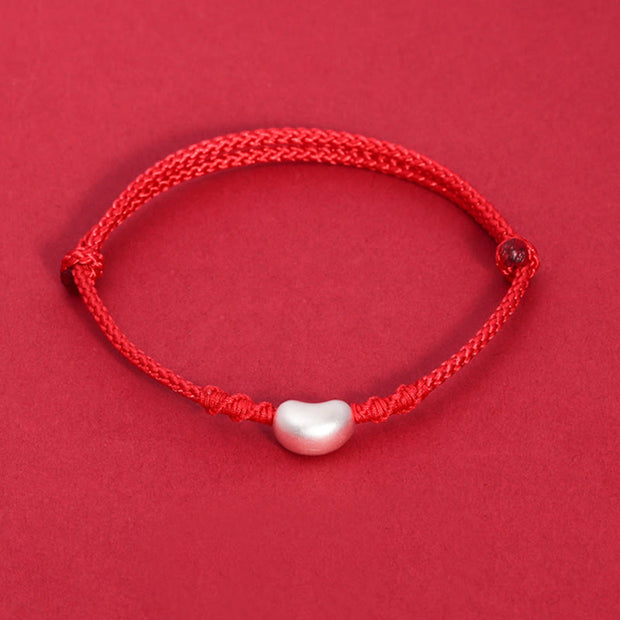 Buddha Stones 999 Sterling Silver Bean Design Luck Connection Handmade Braided Bracelet