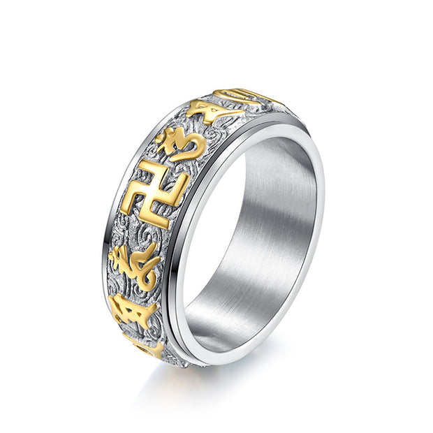 Buddha Stones Om Mani Padme Hum Balance Calm Titanium Steel Ring Rings BS 2
