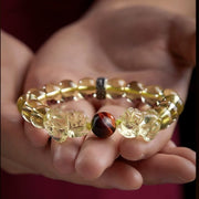 Buddha Stones Natural Citrine Double PiXiu Tiger Eye Prosperity Protection Bracelet
