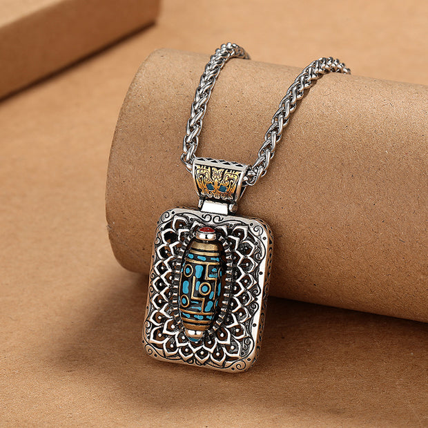 Buddha Stones Nine-Eye Dzi Bead Design Copper Healing Rotatable Necklace Pendant Necklaces & Pendants BS 2