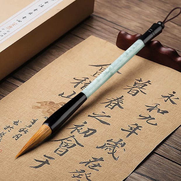Buddha Stones Natural Jade Luck Chinese Calligraphy Brush Pen Chinese Writing Brush With Gift Box Chinese Writing Brush BS 1