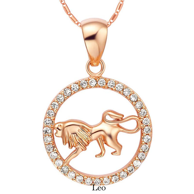 12 Constellations of the Zodiac Rhinestone Luck Necklace Chain Pendant (Extra 30% Off | USE CODE: FS30) Necklaces & Pendants BS Leo