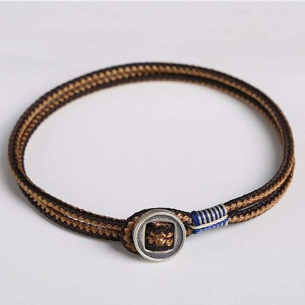 Buddha Stones  925 Sterling Silver Handmade Button Protection Weave String Bracelet Bracelet BS 7