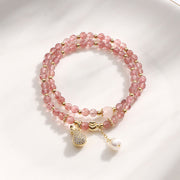 Buddha Stones Strawberry Quartz Money Bag Positive Charm Double Wrap Bracelet Bracelet BS Strawberry Quartz(Love♥Healing)