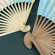 Buddha Stones Retro Lotus Flower Leaf Mountain Lake Handheld Folding Fan With Bamboo Frames Folding Fan BS 3