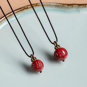 Buddha Stones Natural Cinnabar Fu Character Om Mani Padme Hum Engraved Calm Necklace Pendant Necklaces & Pendants BS 25