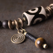 Buddha Stones Ebony Wood Dzi Bead Copper Protection Couple Bracelet Bracelet BS 2