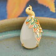 Buddha Stones White Jade Peacock Protection Necklace Chain Pendant Necklaces & Pendants BS 2