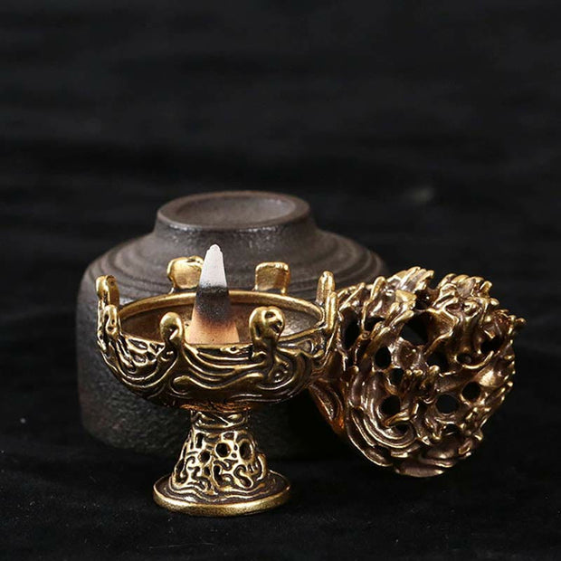 Buddha Stones Tibetan Mini Mountain Pattern Meditation Copper Alloy Incense Burner Incense Burner BS 11